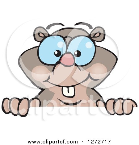 Clipart of a Happy Mole Peeking over a Sign - Royalty Free Vector Illustration by Dennis Holmes Designs