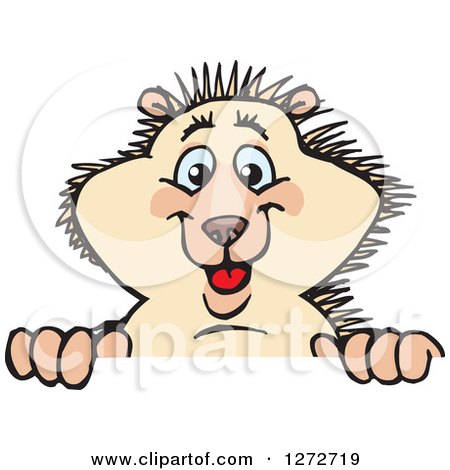 Clipart of a Happy Hedgehog Peeking over a Sign - Royalty Free Vector Illustration by Dennis Holmes Designs