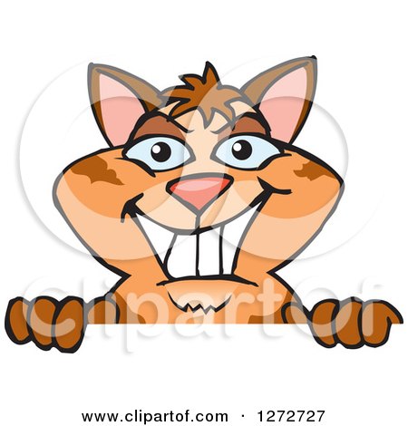 Clipart of a Happy Tabby Cat Peeking over a Sign - Royalty Free Vector Illustration by Dennis Holmes Designs