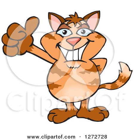 Clipart of a Happy Tabby Cat Giving a Thumb up - Royalty Free Vector Illustration by Dennis Holmes Designs