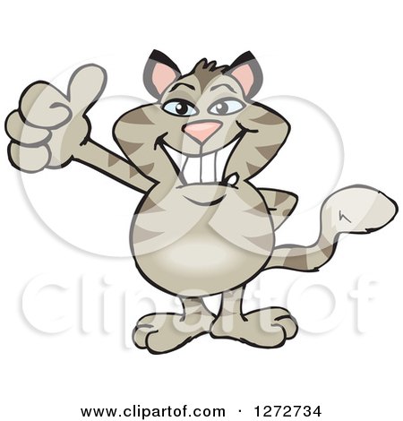Clipart of a Happy Striped Tabby Cat Giving a Thumb up - Royalty Free Vector Illustration by Dennis Holmes Designs