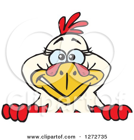 Clipart of a Happy Hen Peeking over a Sign - Royalty Free Vector Illustration by Dennis Holmes Designs