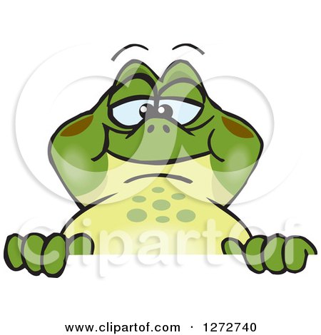 Clipart of a Happy Bullfrog Peeking over a Sign - Royalty Free Vector Illustration by Dennis Holmes Designs