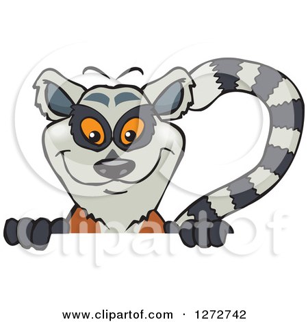 Clipart of a Happy Lemur Peeking over a Sign - Royalty Free Vector Illustration by Dennis Holmes Designs