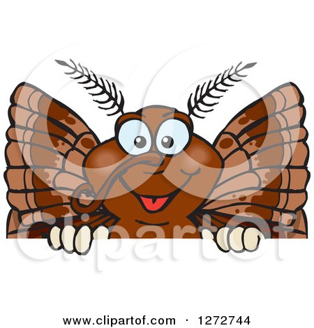 Clipart of a Happy Moth Peeking over a Sign - Royalty Free Vector Illustration by Dennis Holmes Designs