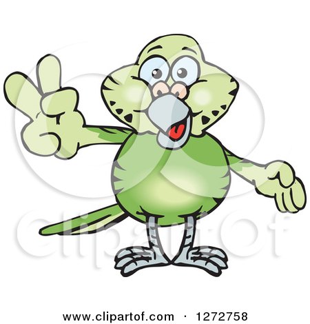 Clipart of a Happy Green Budgie Parakeet Bird Gesturing Peace - Royalty Free Vector Illustration by Dennis Holmes Designs