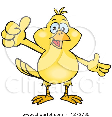 Clipart of a Happy Yellow Canary Bird Presenting and Giving a Thumb up - Royalty Free Vector Illustration by Dennis Holmes Designs