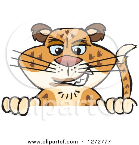 Clipart of a Happy Leopard Big Cat Peeking over a Sign - Royalty Free Vector Illustration by Dennis Holmes Designs