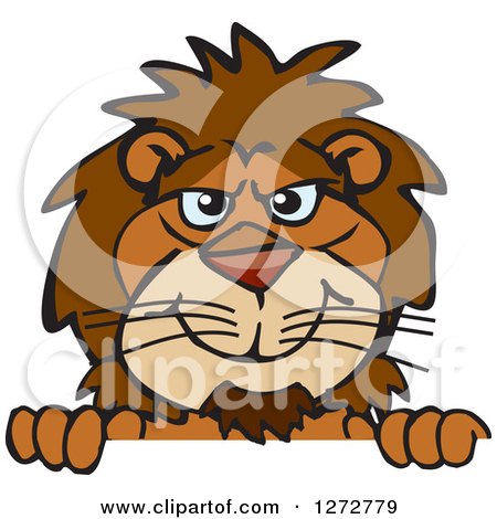 Clipart of a Happy Male Lion Peeking over a Sign - Royalty Free Vector Illustration by Dennis Holmes Designs