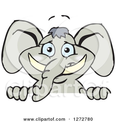 Clipart of a Happy Gray Elephant Peeking over a Sign - Royalty Free Vector Illustration by Dennis Holmes Designs