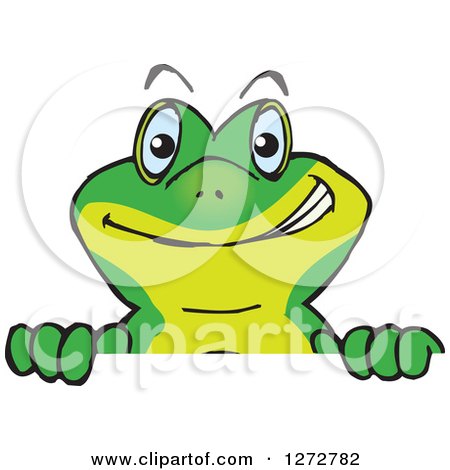 Clipart of a Happy Gecko Peeking over a Sign - Royalty Free Vector Illustration by Dennis Holmes Designs