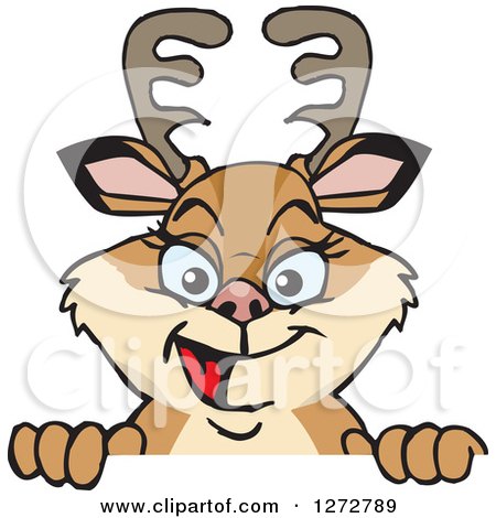 Clipart of a Happy Doe Deer Peeking over a Sign - Royalty Free Vector Illustration by Dennis Holmes Designs