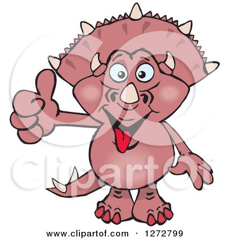 Clipart of a Happy Pink Triceratops Dinosaur Giving a Thumb up - Royalty Free Vector Illustration by Dennis Holmes Designs