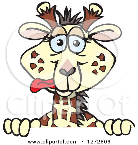 Clipart of a Silly Giraffe Peeking over a Sign - Royalty Free Vector Illustration by Dennis Holmes Designs