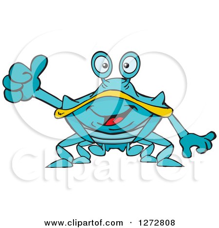 Clipart of a Happy Blue and Yellow Crab Giving a Thumb up - Royalty Free Vector Illustration by Dennis Holmes Designs