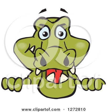 Clipart of a Happy Crocodile Peeking over a Sign - Royalty Free Vector Illustration by Dennis Holmes Designs