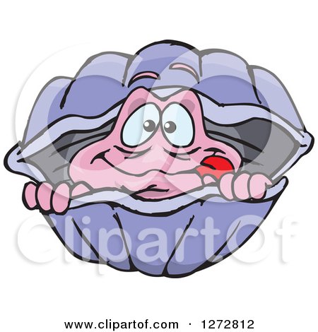 Clipart of a Happy Clam Peeking out of Its Shell - Royalty Free Vector Illustration by Dennis Holmes Designs
