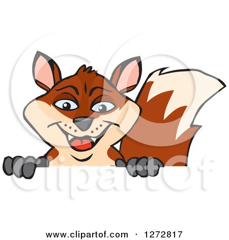 Clipart of a Happy Fox Peeking over a Sign - Royalty Free Vector Illustration by Dennis Holmes Designs