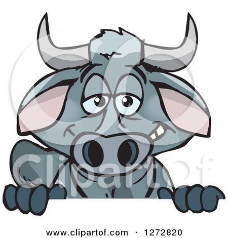 Clipart of a Happy Brahman Bull Peeking over a Sign - Royalty Free Vector Illustration by Dennis Holmes Designs