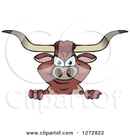 Clipart of a Happy Longhorn Bull Peeking over a Sign - Royalty Free Vector Illustration by Dennis Holmes Designs
