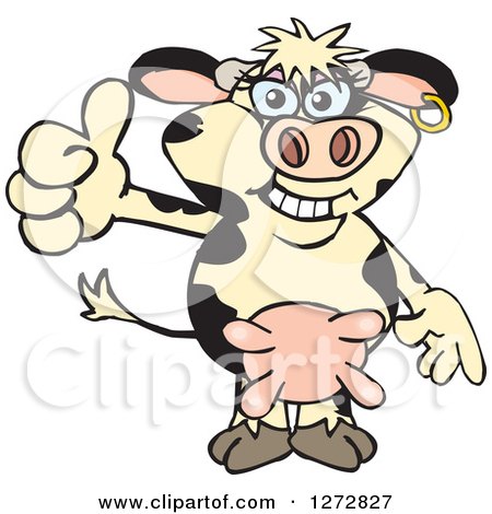 Clipart of a Happy Holstein Cow Giving a Thumb up - Royalty Free Vector Illustration by Dennis Holmes Designs