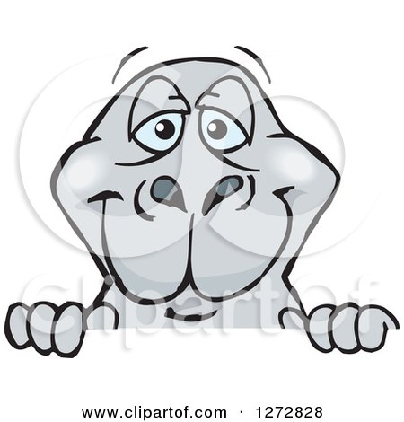 Clipart of a Happy Dugong Peeking over a Sign - Royalty Free Vector Illustration by Dennis Holmes Designs