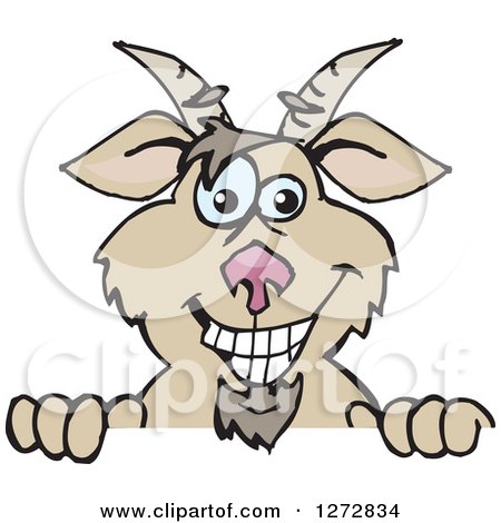 Clipart of a Happy Brown Goat Peeking over a Sign - Royalty Free Vector Illustration by Dennis Holmes Designs