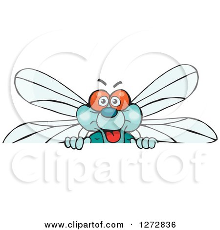 Clipart of a Happy Dragonfly Peeking over a Sign - Royalty Free Vector Illustration by Dennis Holmes Designs