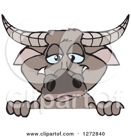 Clipart of a Happy Buffalo Peeking over a Sign - Royalty Free Vector Illustration by Dennis Holmes Designs