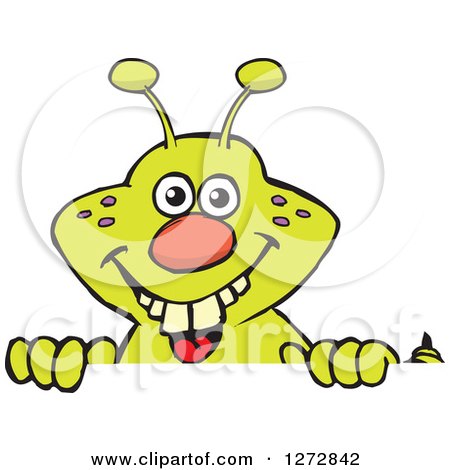 Clipart of a Happy Green Caterpillar Peeking over a Sign - Royalty Free Vector Illustration by Dennis Holmes Designs