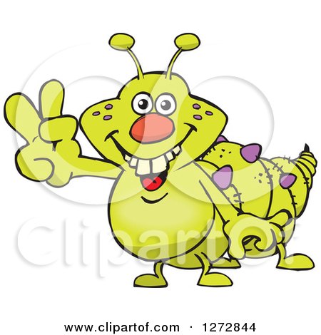 Clipart of a Happy Green Caterpillar Gesturing Peace - Royalty Free Vector Illustration by Dennis Holmes Designs