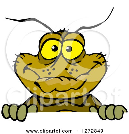 Clipart of a Happy Cockroach Peeking over a Sign - Royalty Free Vector Illustration by Dennis Holmes Designs