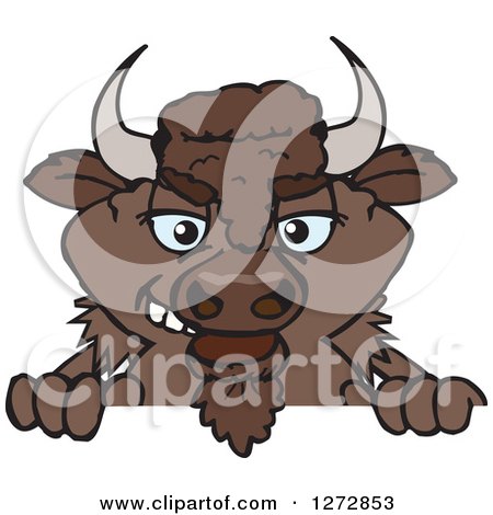 Clipart of a Bison Peeking over a Sign - Royalty Free Vector Illustration by Dennis Holmes Designs