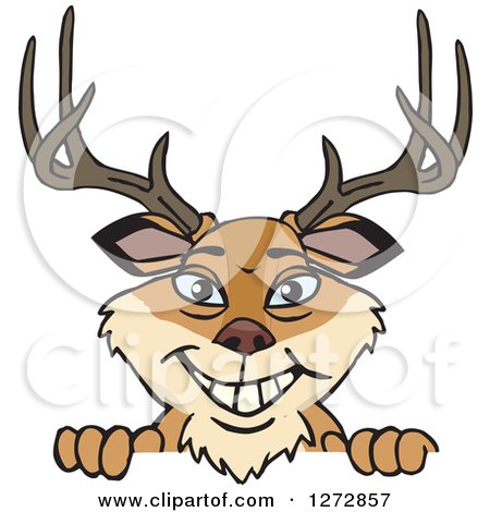 Clipart of a Happy Buck Deer Peeking over a Sign - Royalty Free Vector Illustration by Dennis Holmes Designs