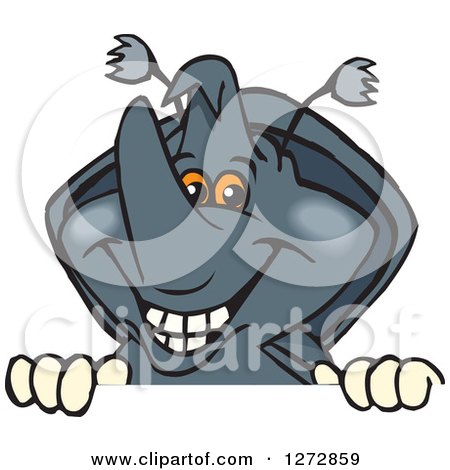 Clipart of a Happy Rhino Beetle Peeking over a Sign - Royalty Free Vector Illustration by Dennis Holmes Designs