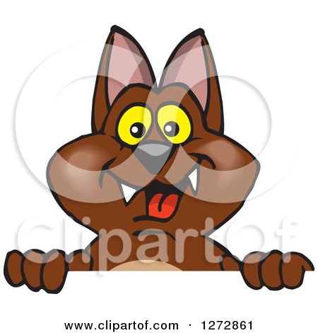 Clipart of a Happy Bat Peeking over a Sign - Royalty Free Vector Illustration by Dennis Holmes Designs