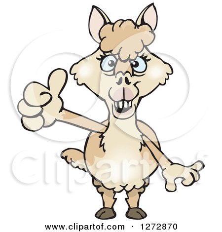 Clipart of a Blue Eyed Beige Alpaca Giving a Thumb up - Royalty Free Vector Illustration by Dennis Holmes Designs