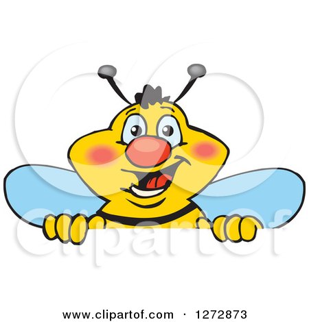 Clipart of a Happy Bee Peeking over a Sign - Royalty Free Vector Illustration by Dennis Holmes Designs