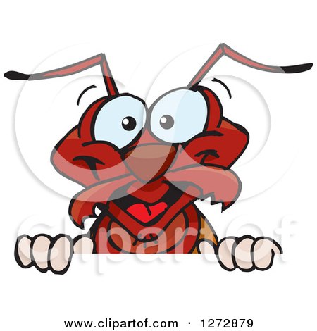 Clipart of a Happy Ant Peeking over a Sign - Royalty Free Vector Illustration by Dennis Holmes Designs