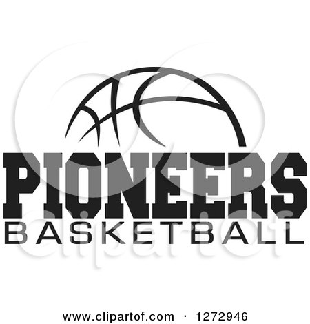 Clipart of a Black and White Ball with PIONEERS BASKETBALL Text - Royalty Free Vector Illustration by Johnny Sajem