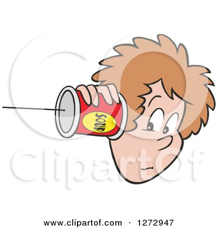 Clipart of a Caucasian Woman Holding a Can Pone to Her Ear - Royalty Free Vector Illustration by Johnny Sajem