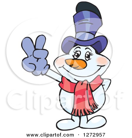 Clipart of a Happy Mrs Snowman Gesturing Peace - Royalty Free Vector Illustration by Dennis Holmes Designs