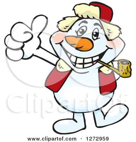 Clipart of a Happy Snowman Smoking a Pipe and Giving a Thumb up - Royalty Free Vector Illustration by Dennis Holmes Designs