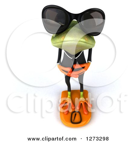 Clipart of a 3d Green Springer Business Frog Wearing Sunglasses, Looking up and Standing on a Scale - Royalty Free Illustration by Julos