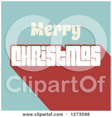 Clipart of a Retro Merry Christmas Greeting over Blue and Red - Royalty Free Vector Illustration by KJ Pargeter