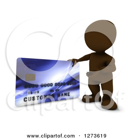 Clipart of a 3d Brown Man Presenting a Giant Credit Card - Royalty Free Illustration by KJ Pargeter