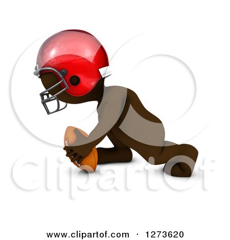 Clipart of a 3d Brown Man in a Red Helmet, Playing Football - Royalty Free Illustration by KJ Pargeter