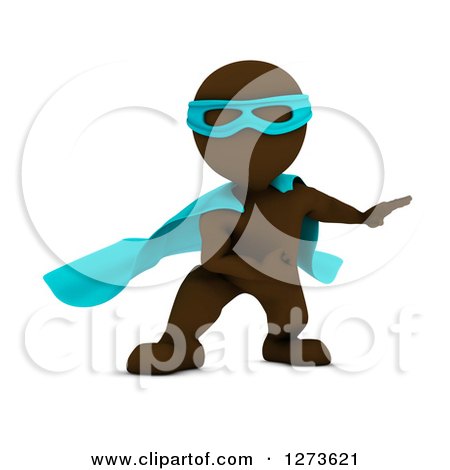 Clipart of a 3d Brown Man Super Hero Ready to Take off - Royalty Free Illustration by KJ Pargeter