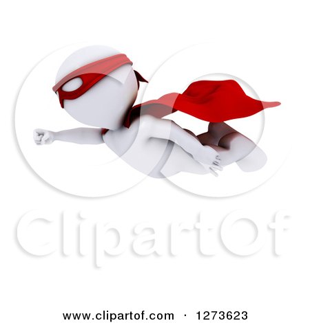 Clipart of a 3d White Man Super Hero Flying, over White - Royalty Free Illustration by KJ Pargeter