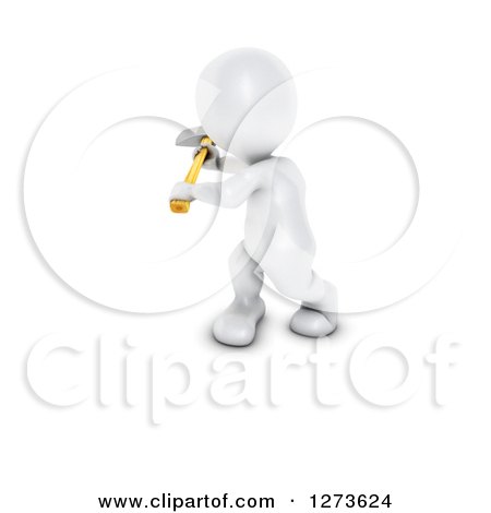 Clipart of a 3d White Man Working with an Axe - Royalty Free Illustration by KJ Pargeter